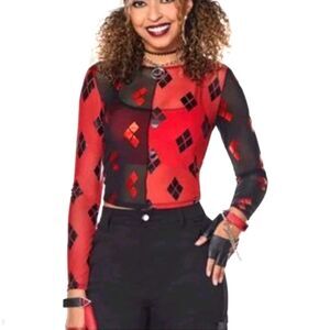 NWT Spirit Size Small Adult Harley Quinn Mesh Top - DC Villains Cosplay